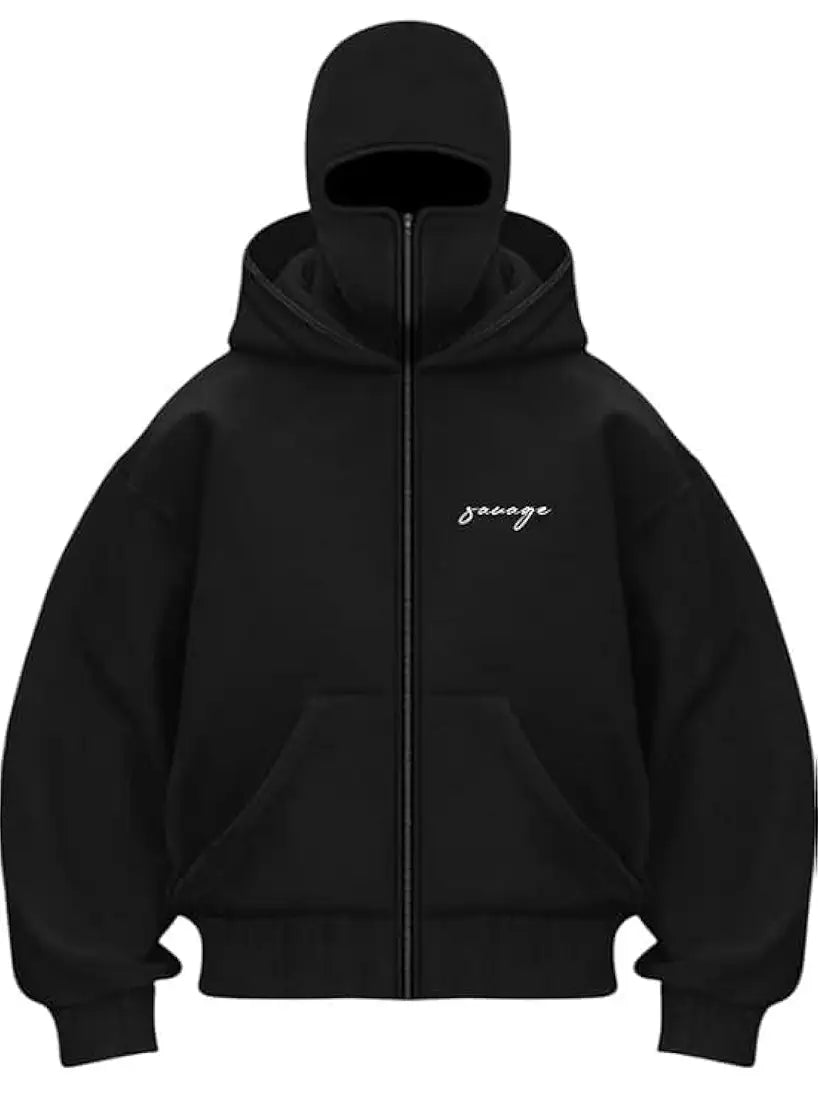 BE SAVAGE Balaclava Zipper Hoodie for Men Heavyweight Ninja Hoodies for Men