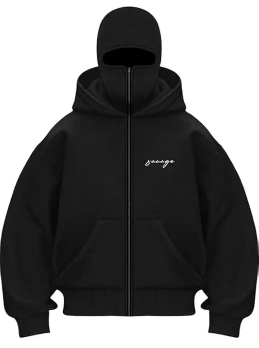 BE SAVAGE Balaclava Zipper Hoodie for Men Heavyweight Ninja Hoodies for Men